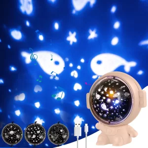 IMAGEN CASA - LAMPARA PROYECTOR MUSICAL - ASTRONAUTA - ROSADO